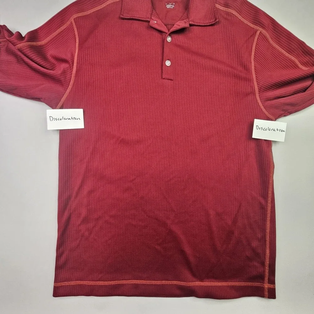 Nike Golf Shirt Men's Medium Red Maroon Long Sleeve Polo Waffle Knit Pullover